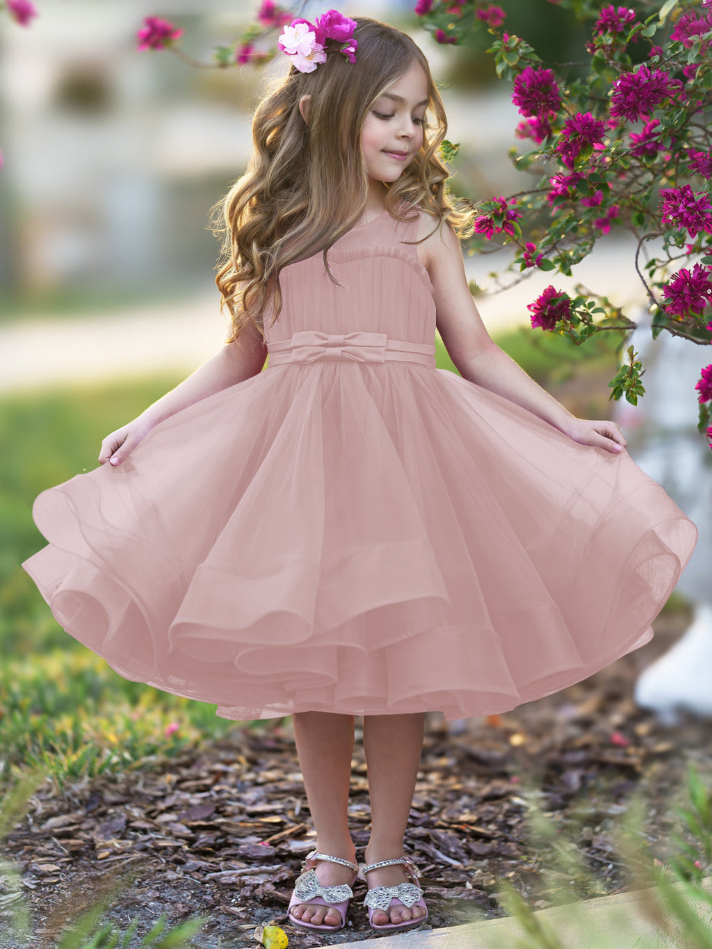 Vestido de fiesta/princesa de tul hasta la rodilla para niña de las flores