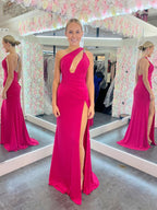 Teresa | Vestido de fiesta largo rosa con corte sirena y un solo hombro