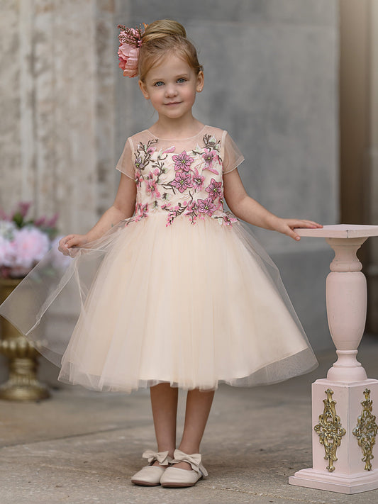 Knielanges A-Linien-Tüllkleid für Blumenmädchen 