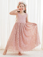 A-Linien-Spitze Knöchellanges Elfenbein Boho Blumenmädchenkleid 