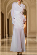 Elegant Solid Metal Accessories Decoration Fold O Neck Evening Dress Dresses(3 Colors)