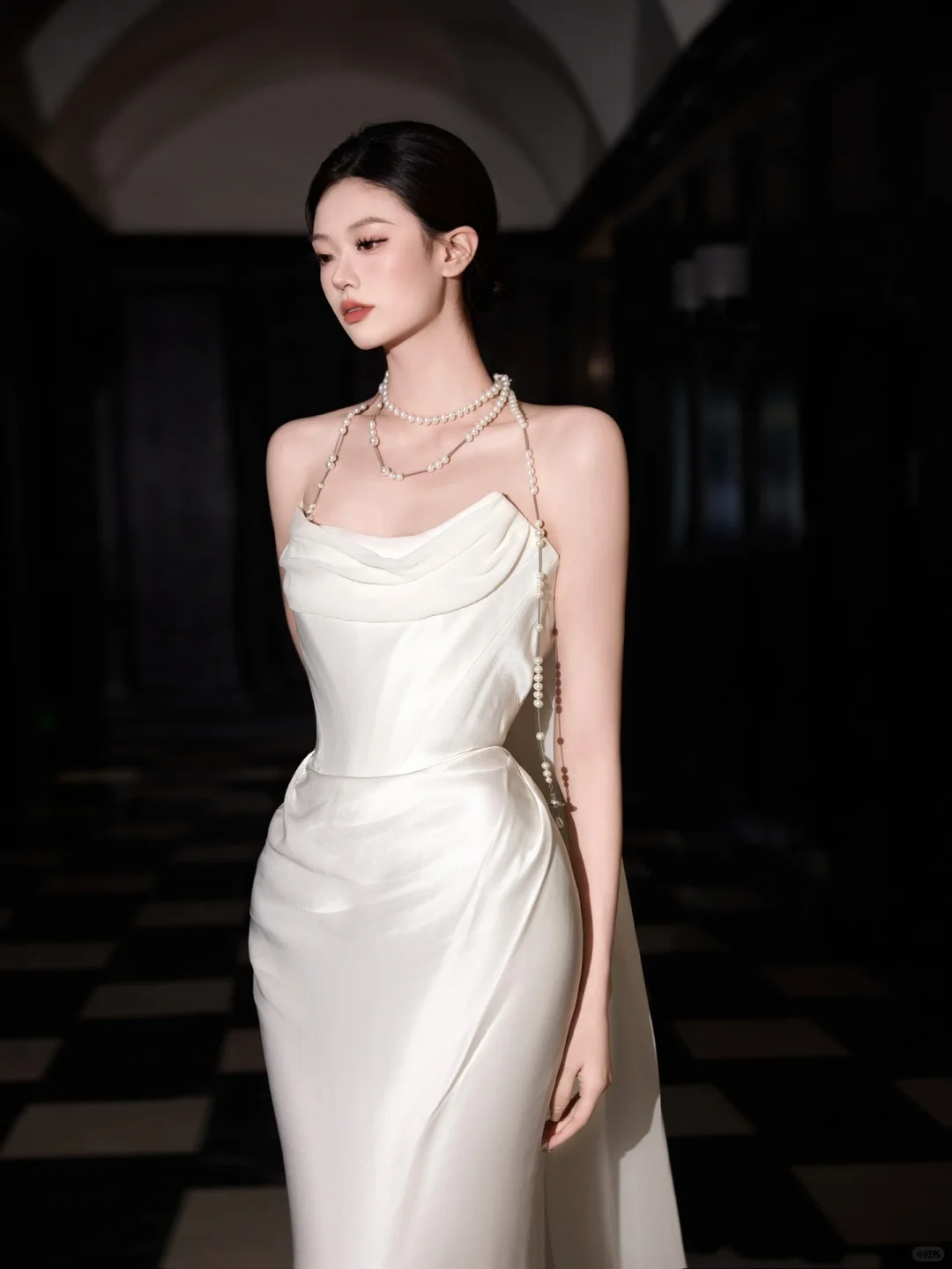 Vestido de fiesta elegante de sirena en satén blanco de gasa, vestido de novia largo sin tirantes Y8591
