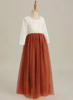 Angelic White Lace A-Line Long Sleeve Tulle Flower Girl Dress