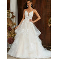 Boho Elegant Wedding Dress For Women V-Neck A-Line Tiered Lace Appliques Backless Bridal Gowns Vestidos De Novia-payinti