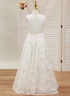 A-Linie Spitze Satin Bodenlang Elfenbein Kleid (010146741) 