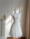 Vestido de fiesta blanco elegante con tirantes finos y encaje, corte A, minivestido de fiesta Y8584