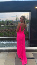 Elegante vestido de fiesta rosa intenso, vestido de noche sin espalda, vestido formal Y1717