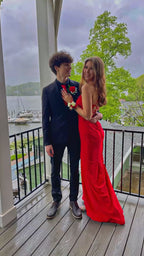 Sexy Rotes Meerjungfrau Langes Ballkleid, Rückenfreies Abendkleid Y1676