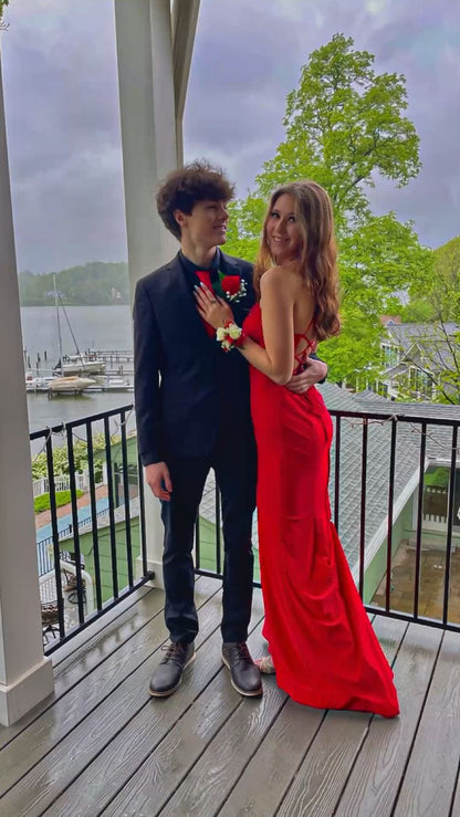 Sexy Rotes Meerjungfrau Langes Ballkleid, Rückenfreies Abendkleid Y1676