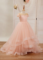 Duchesse-Linie/Princess-Linie Spitze Tüll Sweep/Pinsel zug Rosa Kleid (2003226644) 