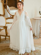 Bodenlanges Chiffon-Kleid in A-Linie und Elfenbein für die Erstkommunion 