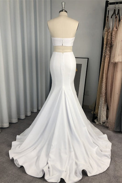 Two Piece Strapless Long Mermaid White Prom Dress