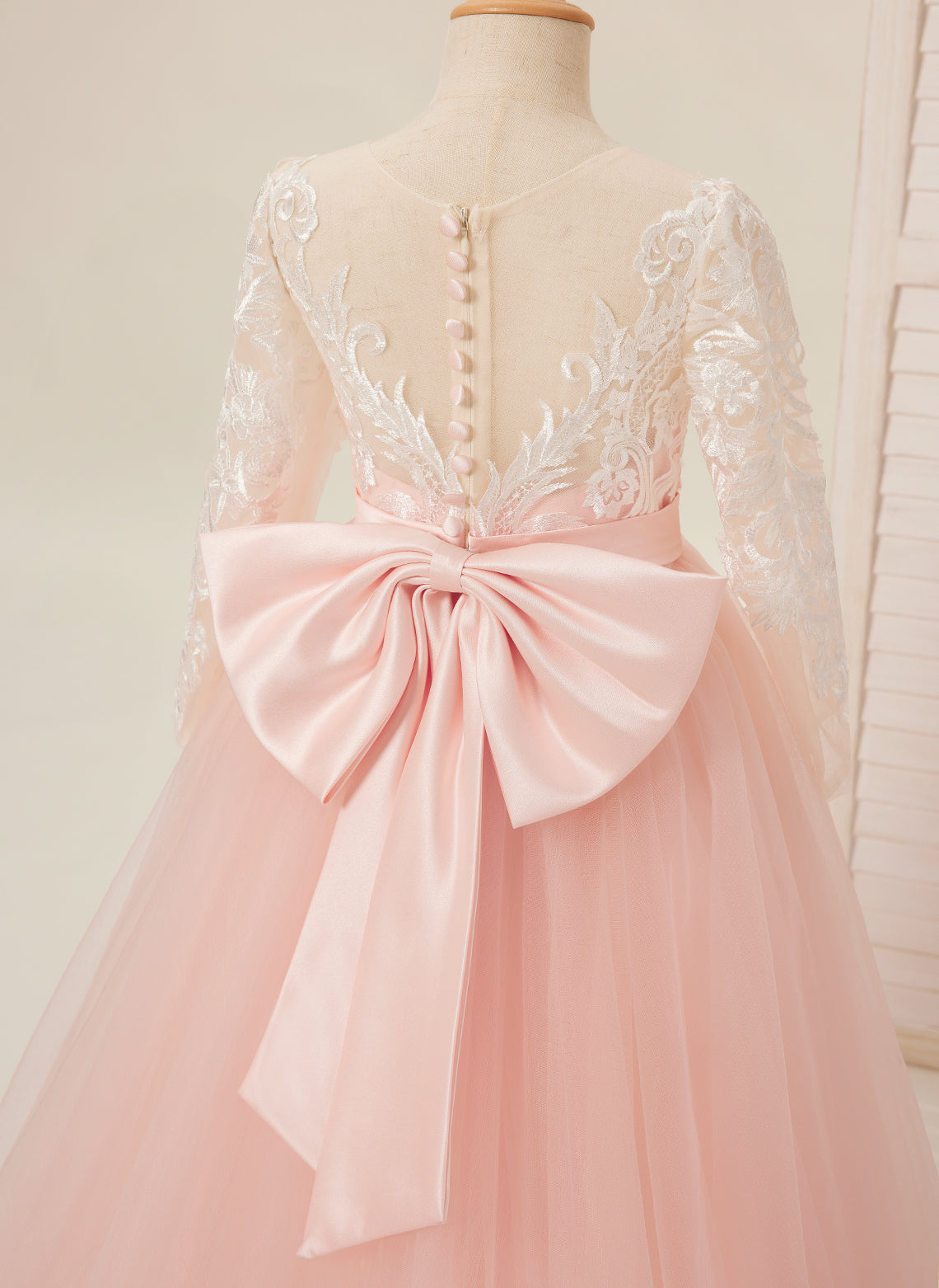 A-line Long Sleeves Lace Tulle Flower Girl Dresses Pink (2003227575)