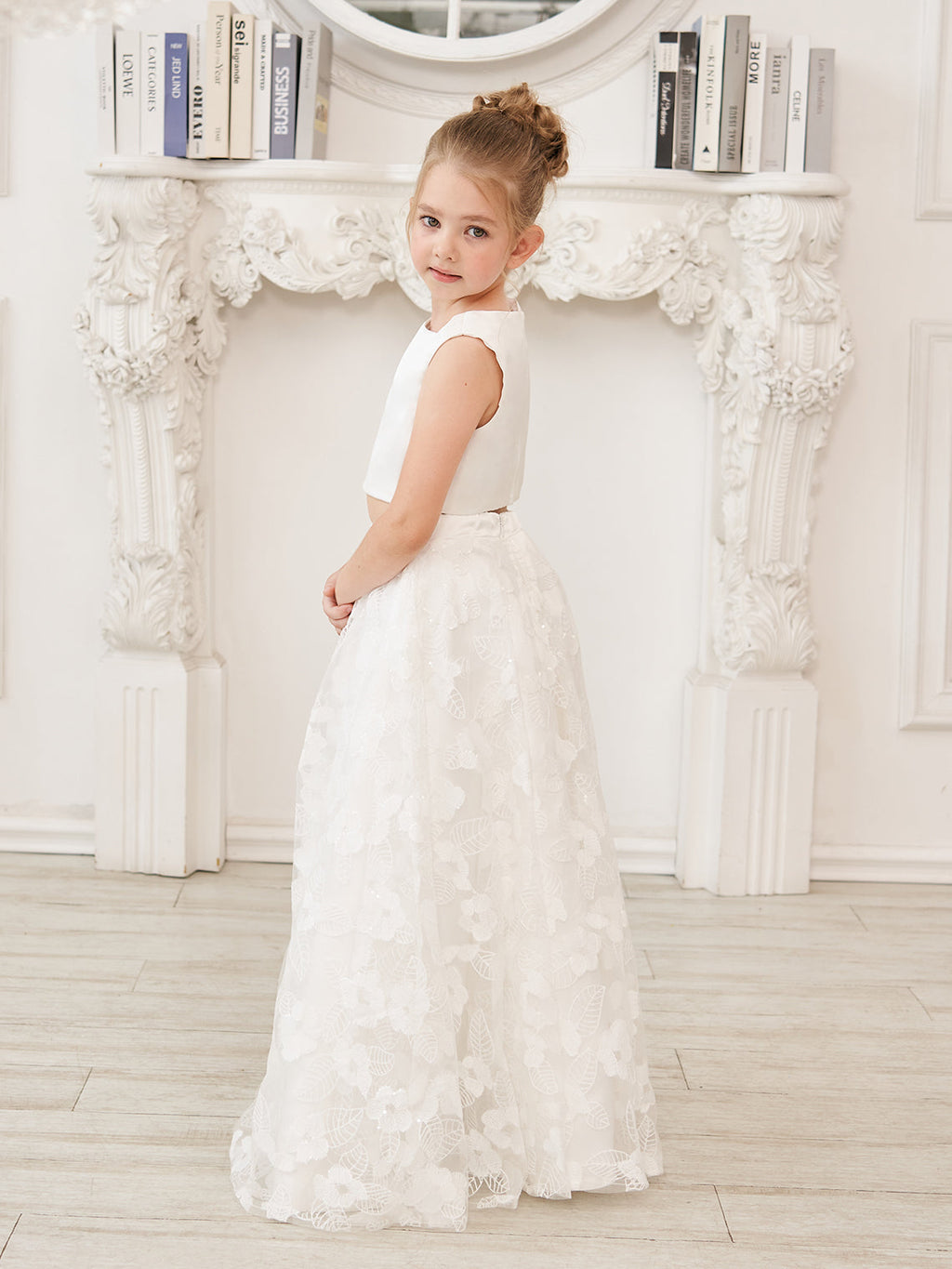 A-Linie Spitze Satin Bodenlang Elfenbein Kleid (010146741) 
