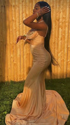 Meerjungfrau Spaghettiträger Ballkleid Sexy Abendkleid mit Schleppe Y544