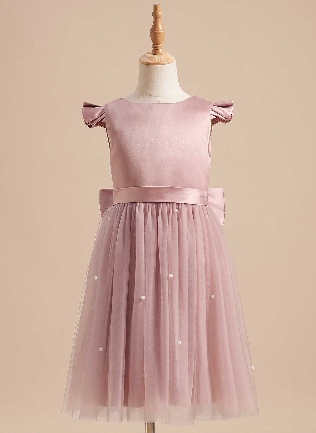 A-Linie Satin Tüll Knielanges Altrosa Kleid (2003227179) 