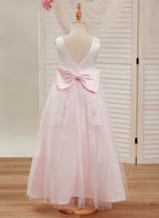 A-Linie Satin Tüll Knöchellanges Rosa Kleid (2003227111)
