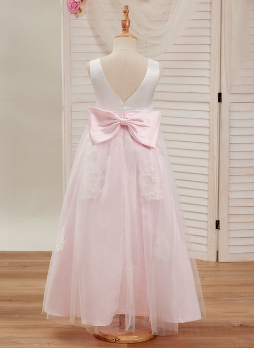Vestido rosa de tul satinado con corte en A y largo hasta los tobillos (2003227111)