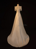 Elegantes weißes Satin A-Linie Hochzeitskleid Langes Ballkleid Abendkleid Y7546
