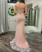 Michaela | Vestido de fiesta largo de encaje con lentejuelas y escote corazón de sirena