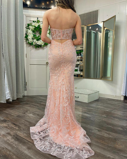 Michaela | Langes Ballkleid im Meerjungfrauen-Stil mit Herzausschnitt und Pailletten