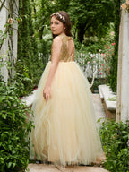 Vestido de fiesta/princesa de tul hasta el suelo color champán para niña de las flores