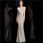 Elegant V Neck Sequin Evening Dress Long New Women Mermaid Formal Dress Party Gown Bodycon Maxi Prom Dress-payinti