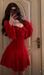 Sexy Rote Spitze Trompetenärmel Homecoming Kleid Partykleid Y7655