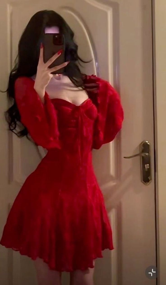 Sexy Rote Spitze Trompetenärmel Homecoming Kleid Partykleid Y7655