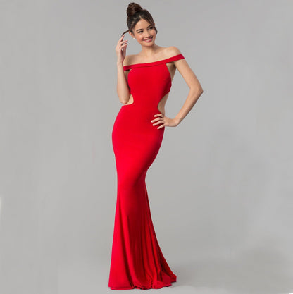 Women's Off Shoulder Maxi Evening Dress – Elegant Formal Gown