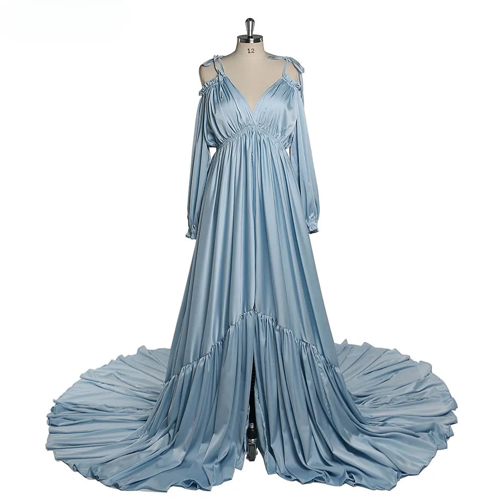 Elegant Shoulderless Stain Long Maternity Dresses for Photo Shoot Maxi Gown Pregnancy Shooting Dress Photo Shoot Props SY21721