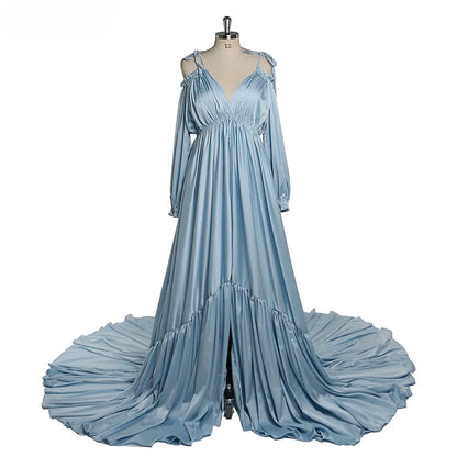 Elegant Shoulderless Stain Long Maternity Dresses for Photo Shoot Maxi Gown Pregnancy Shooting Dress Photo Shoot Props SY21721