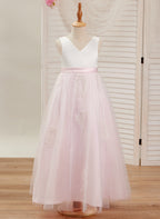 A-Linie Satin Tüll Knöchellanges Rosa Kleid (2003227111)