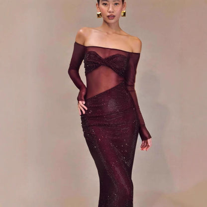 Chic One-Shoulder Rhinestone Fitted Prom Dress