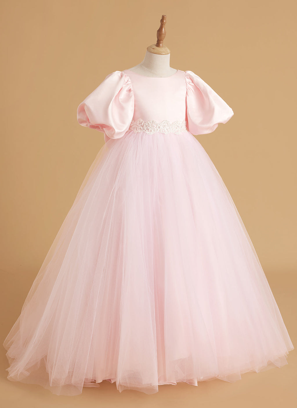 A-Linie Satin Tüll Kurzarm Blumenmädchenkleid 