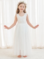 Vestido blanco de tul con encaje y corte en A hasta los tobillos (2003227597)