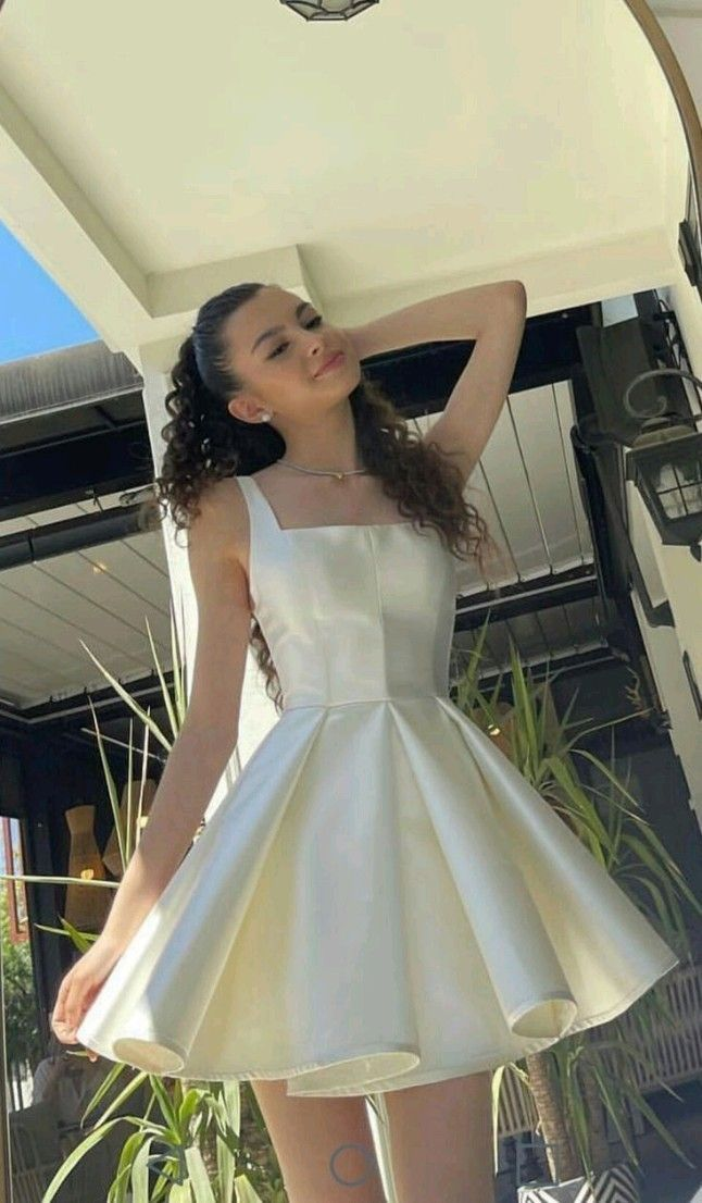 Elegante vestido de fiesta corto de satén color marfil con tirantes en forma de A, vestido de cumpleaños Y7658