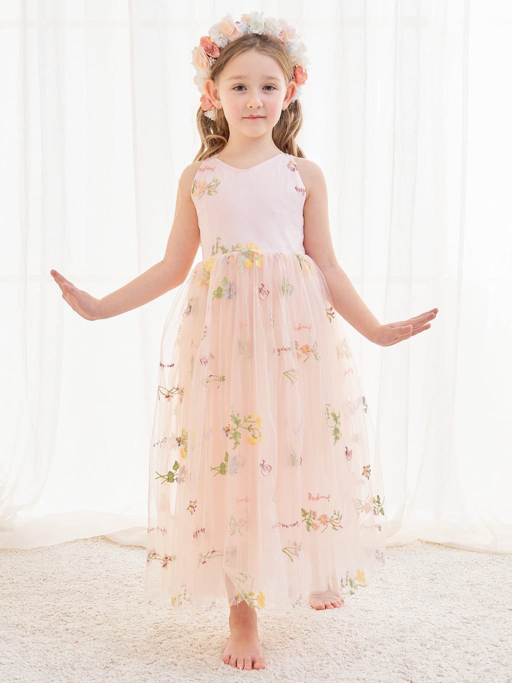 Vestido rosa de tul con corte en A y largo hasta los tobillos (2003227599)