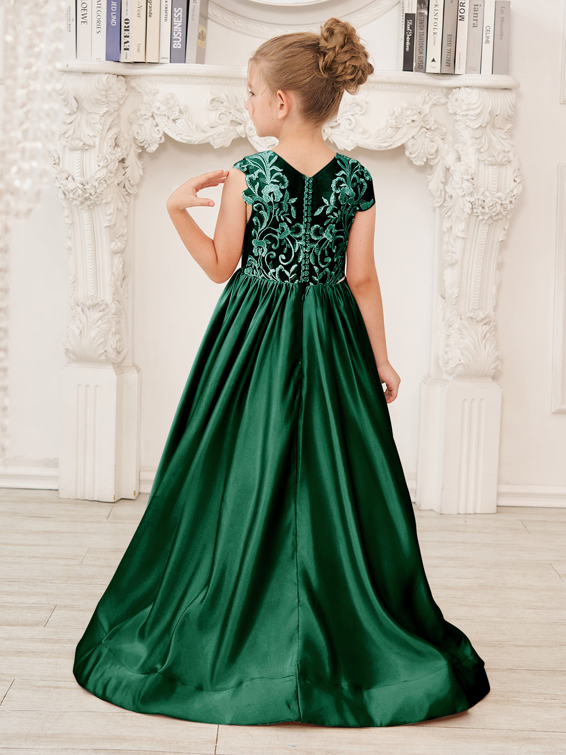 A-Linie Spitze Satin Bodenlang Blumenmädchenkleid 