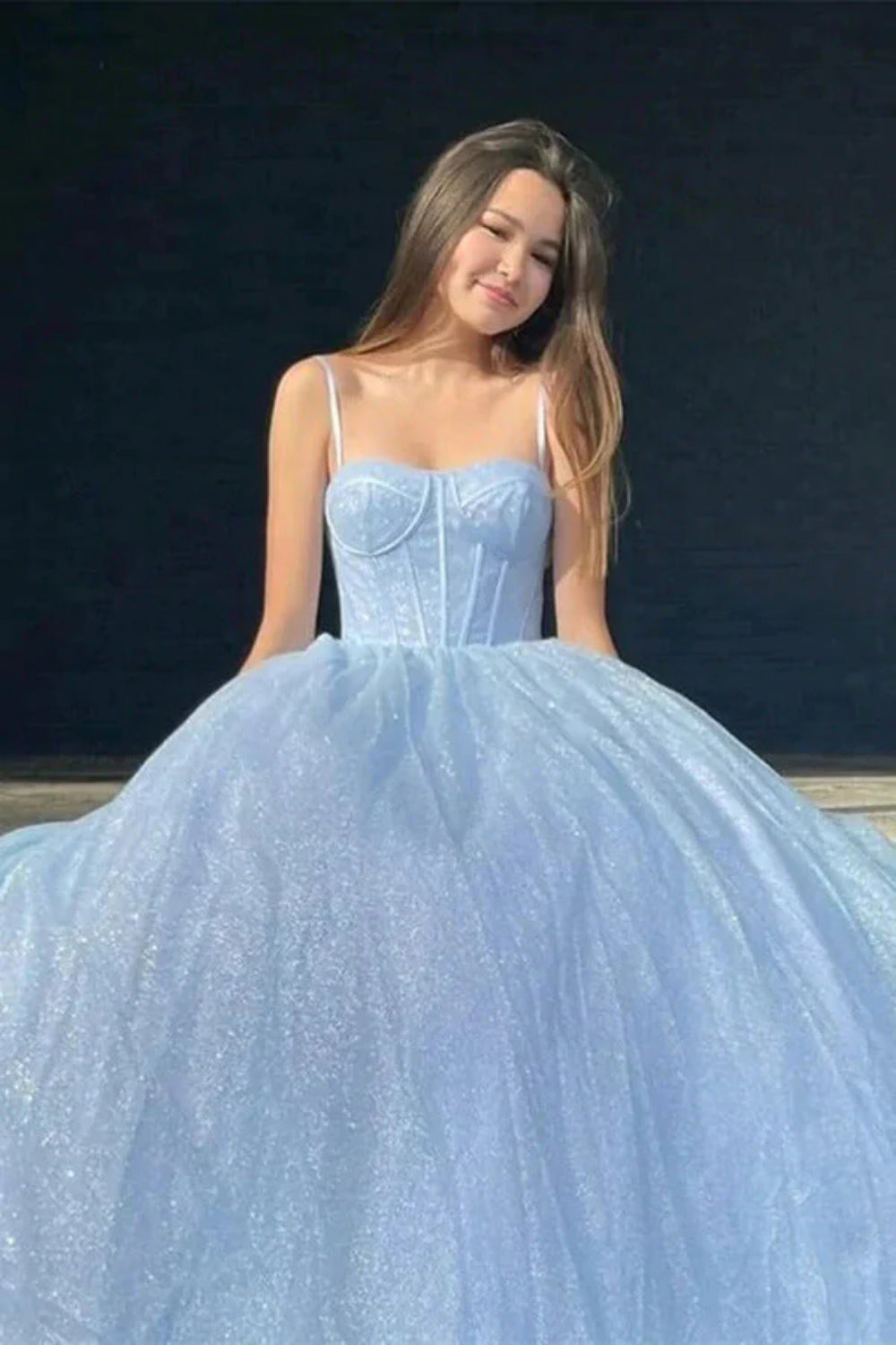Glitzernde A-Linie Spaghettiträger Sweetheart Ballkleider, Abendkleider