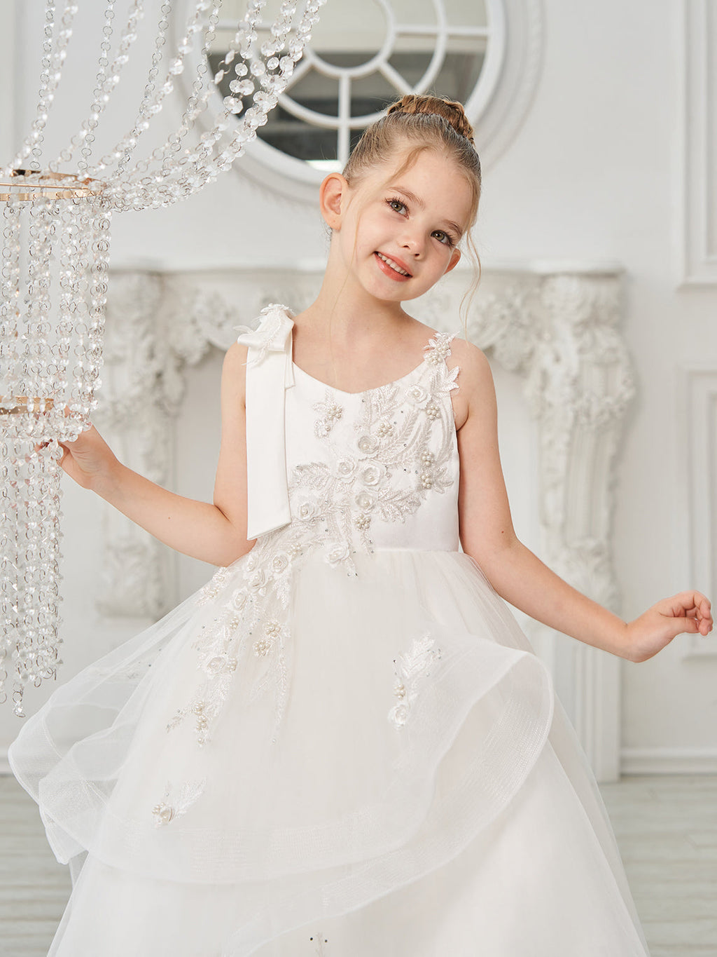 Ballkleid/Princess-Linie Tüll Bodenlang Erstkommunion Blumenmädchenkleid 