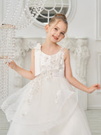 Ballkleid/Princess-Linie Tüll Bodenlang Erstkommunion Blumenmädchenkleid 