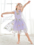 A-Linien-Kleid für Blumenmädchen mit ärmellosem Tüll und Blumenstickerei 