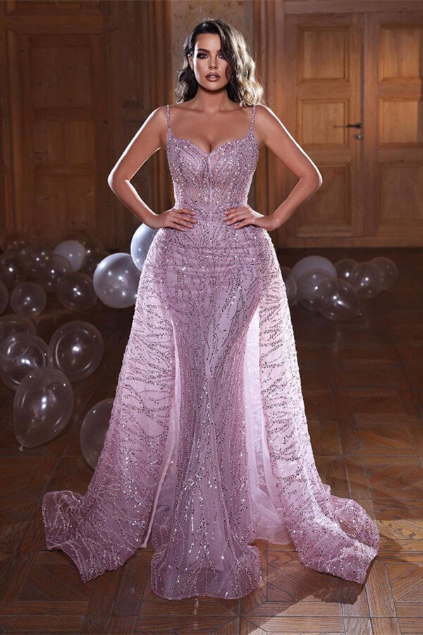 Langes Meerjungfrau-Ballkleid mit Herzausschnitt und Spaghettiträgern aus Tüll