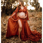 2 Pieces Gown V Neck Maternity Dresses for Photo Shoots Photography Dress Baby Shower Dress for Pregnant Woman SY211008