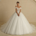 Ivory Beading Princess Wedding Dresses For Bride Off The Shoulder Sleeveless Women Glitter Ball Bridal Gown Robes-payinti
