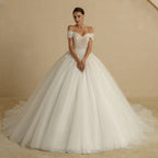 Ivory Beading Princess Wedding Dresses For Bride Off The Shoulder Sleeveless Women Glitter Ball Bridal Gown Robes-payinti