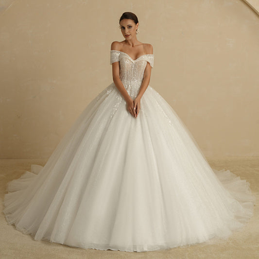 Ivory Beading Princess Wedding Dresses For Bride Off The Shoulder Sleeveless Women Glitter Ball Bridal Gown Robes-payinti