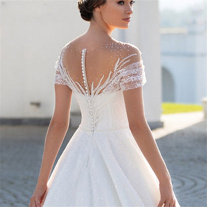 Charming Cap Sleeves Bridal Gowns 2024 Classic Lace A-Line Wedding Dress Backless O-Neck Vestidos De Novia Custome Made-payinti
