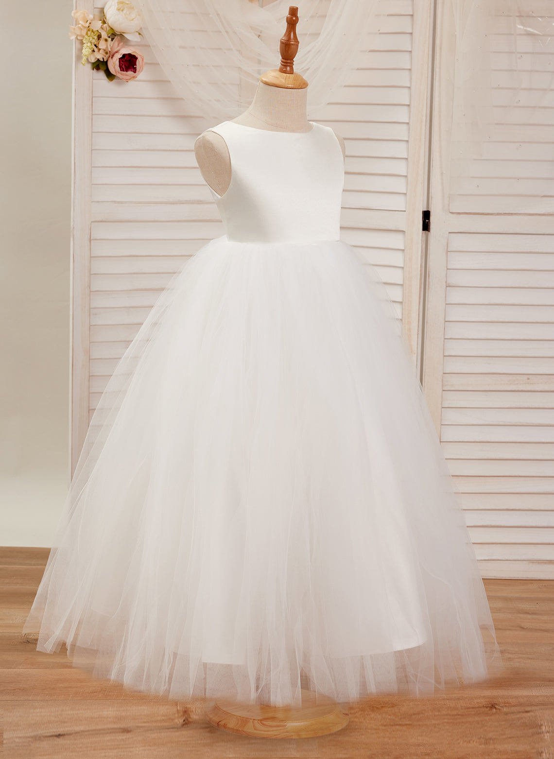 Ball-Gown/Princess Satin Tulle Ankle-length Dress